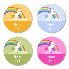 FR - Rainbow Unicorn Round Name Label